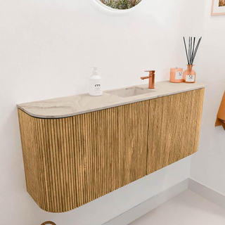 Mondiaz JOYA-DLUX Meuble de toilette 103,2cm - arrondi gauche et droite couleur Oak - Vasque FAYE position Milieu 1 trou de robinet couleur Frappe.