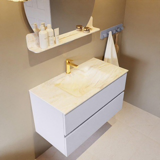 Mondiaz VICA-DLUX ensemble de meuble de salle de bain - 90cm - meuble sous-vasque cale - 2 tiroirs - lavabo encastré cloud milieu - 1 trou de robinet - version haute de 60cm - ostra