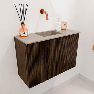 Mondiaz JOYA-DLUX Meuble de toilette 60cm - couleur Walnut - Vasque FAYE position Milieu Sans trou de robinet couleur Saba