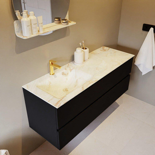 Mondiaz VICA-DLUX Ensemble de meuble de salle de bain - 130cm - meuble sous-vasque urban - 2 tiroirs - lavabo encastré cloud gauche - 1 trou de robinet - version haute de 60cm - frape