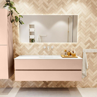 Mondiaz VICA ensemble de meuble de salle de bain - 150cm - meuble sous-vasque rosee - 2 tiroirs - lavabo moon milieu - sans trous de robinet - version haute de 60cm - talc
