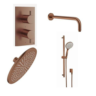 Crosswater MPRO Douche pluie - encastrable - pommeau 30cm - bras de douche mural - barre curseur - douchette ronde - Bronze brossé