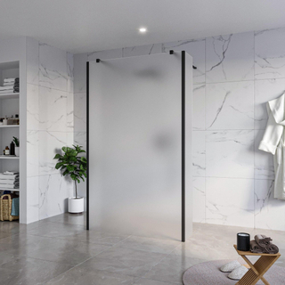 FugaFlow Eccelente Vetro Douche à l'italienne - 120x200cm - verre satiné - anticalcaire - verre de sécurité 8mm - 2 parois latérales 40cm - avec bras muraux et profilés d'angle - Noir mat