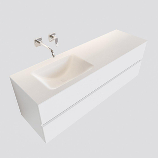 MONDIAZ VICA Ensemble de meuble salle de bain - 150cm - 2 tiroirs - lavabo Cloud gauche - 0 trous de robinet - solid surface talc