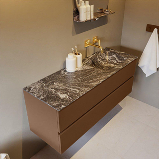 Mondiaz VICA-DLUX ensemble de meuble de salle de bain - 130cm - meuble sous-vasque reposant - 2 tiroirs - lavabo encastrée cloud droite - sans trous de robinet - version haute de 60cm - lave