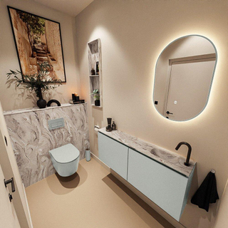 MONDIAZ TURE-DLUX Meuble toilette - 120cm - Greey - EDEN - vasque Glace - position droite - 1 trou de robinet