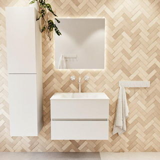 Mondiaz VICA Ensemble de meuble de salle de bain - 70cm - meuble sous vasque talc - 2 tiroirs - lavabo cloud milieu - 1 trou de robinet - version haute de 60cm - talc