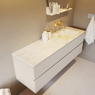 Mondiaz VICA-DLUX ensemble de meuble de salle de bain - 150cm - meuble sous-vasque lin - 2 tiroirs - lavabo encastrée cloud droite - sans trous de robinet - version haute de 60cm - ostra