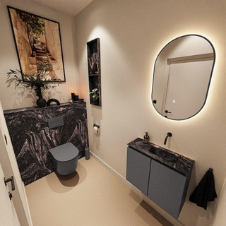 MONDIAZ TURE-DLUX Meuble toilette - 60cm - Dark Grey - EDEN - vasque Lava - position droite - sans trou de robinet