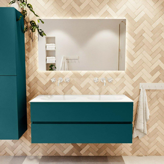 Mondiaz VICA ensemble de meuble de salle de bain - 120cm - meuble sous-vasque smag - 2 tiroirs - lavabo moon double - sans trous de robinet - couleur talc - miroir LED - version XL 60cm de haut