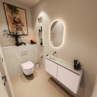 MONDIAZ TURE-DLUX Meuble toilette - 100cm - Rosee - EDEN - vasque Ostra - position gauche - sans trou de robinet