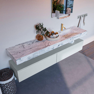 Mondiaz ALAN-DLUX Ensemble de meuble - 200cm - meuble Clay mat - 2 tiroirs - Lavabo Cloud Glace suspendu - vasque Droite - 1 trou de robinet