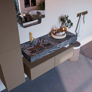 Mondiaz ALAN-DLUX Ensemble de meuble - 120cm - meuble Smoke mat - 2 tiroirs - Lavabo Cloud Lava suspendu - vasque Gauche - 1 trou de robinet