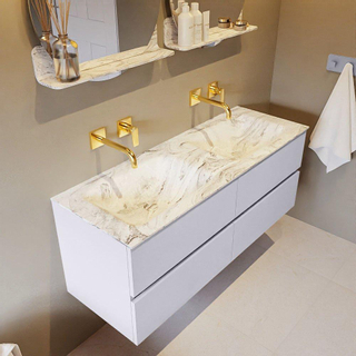 Mondiaz VICA-DLUX Ensemble de meuble de salle de bain - 130cm - meuble sous-vasque cale - 4 tiroirs - lavabo encastrée cloud double - sans trous de robinet - version haute de 60cm - glace