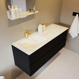 Mondiaz VICA-DLUX ensemble de meuble de salle de bain - 130cm - meuble sous-vasque urban - 2 tiroirs - lavabo encastré cloud gauche - 1 trou de robinet - version haute de 60cm - opalo