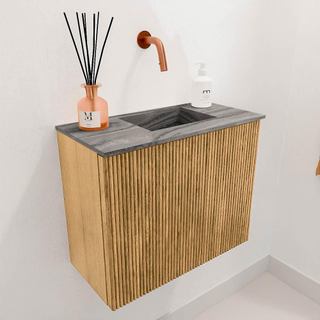 Mondiaz JOYA-DLUX 50cm toiletmeubel - kleur Oak - Wastafel FAYE positie Rechts Zonder kraangat kleur Sombra.