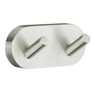 Smedbo Home Handdoekhaak - 9x4cm - dubbel - geborsteld nikkel