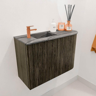 Mondiaz JOYA-DLUX 61.6cm toiletmeubel - ronding rechts kleur Shadow - Wastafel FAYE positie Links 1 kraangat kleur Sombra.