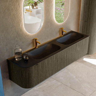 Mondiaz KURVE Ensemble de meuble salle de bain - 175x46x40cm - 2 tiroirs - 1 porte - lavabo en solid surface - double / droite - 2 trous de robinet - Shadow