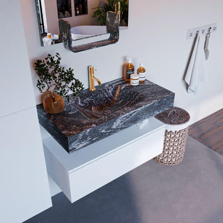 Mondiaz ALAN-DLUX Ensemble de meuble - 90cm - meuble Talc mat - 1 tiroir - Lavabo Cloud Lava suspendu - vasque Centre - 1 trou de robinet