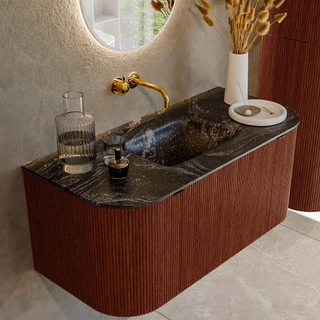 Mondiaz KURVE-DLUX Badkamermeubelset - 100x46x40cm - 1 lade - 2 deuren - wastafel solid surface - midden - zonder kraangat - Ruby
