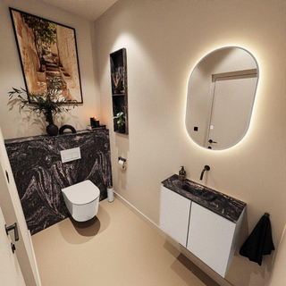 MONDIAZ TURE-DLUX Meuble toilette - 60cm - Linen - EDEN - vasque Lava - position centrale - sans trou de robinet