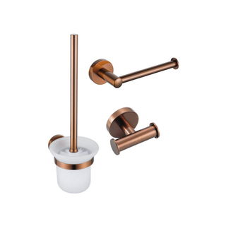 Fortifura Calvi Pack WC 3 pièces - porte-rouleau sans couvercle - brosse de toilette - crochet à serviette double rond - Cuivre brossé PVD (Cuivre)