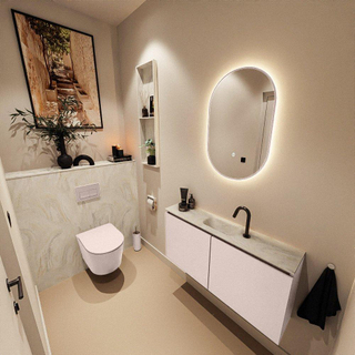 MONDIAZ TURE-DLUX Meuble toilette - 100cm - Rosee - EDEN - vasque Ostra - position centrale - 1 trou de robinet