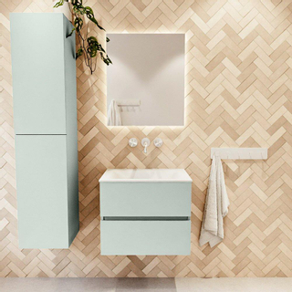 Mondiaz VICA ensemble de meuble de salle de bain - 60cm - meuble sous-vasque greey - 2 tiroirs - lavabo cloud milieu - sans trous de robinet - version haute de 60cm - talc