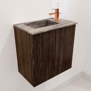 Mondiaz JOYA-DLUX 40cm toiletmeubel - kleur Walnut - Wastafel FAYE positie Links 1 kraangat kleur Oza.