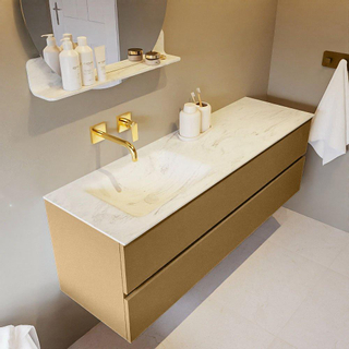 Mondiaz VICA-DLUX ensemble de meuble de salle de bain - 150cm - meuble sous-vasque oro - 2 tiroirs - lavabo encastré cloud gauche - sans trous de robinet - version haute de 60cm - opalo