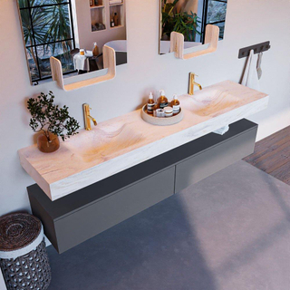 Mondiaz ALAN-DLUX Ensemble de meuble - 200cm - meuble Plata mat - 2 tiroirs - Lavabo Cloud Ostra suspendu - vasque Gauche et droite - 2 trous de robinet