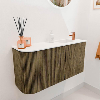 Mondiaz JOYA 81.6cm toiletmeubel - ronding links kleur Dusk - Wastafel FAYE positie Rechts 1 kraangat kleur Talc.