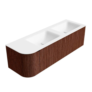 Mondiaz KURVE Badkamermeubelset - 145x46x40cm - 1 lade - 1 deur - wastafel solid surface - dubbel / rechts - 2 kraangaten - Ruby