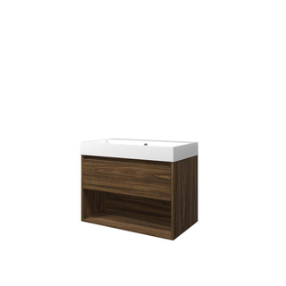 Proline loft ensemble de meubles de salle de bains 80x46x62cm meuble avec étagère chêne cabana sans trou pour robinet polystone blanc brillant