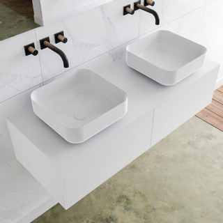 Mondiaz Lagom Meuble salle de bains 120x30.9x45cm Solid Surface Talc 2 tiroirs avec lavabo BINX vasque à poser double Gauche et droite sans trous de robinet