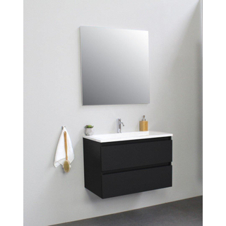 Basic Bella Meuble lavabo acrylique avec 1 trou de robinet 80x55x46cm Flat Pack Noir mat