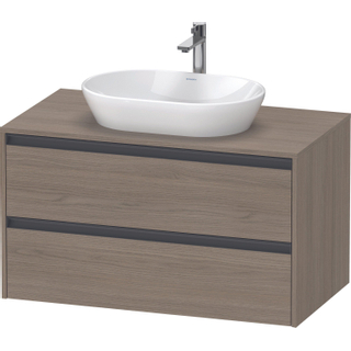 Duravit ketho 2 meuble sous lavabo avec plaque de console et 2 tiroirs 100x55x56.8cm avec poignées anthracite chêne terra matt