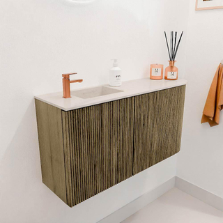 Mondiaz JOYA-DLUX Meuble de toilette 81,6cm - arrondi droit couleur Dusk - Vasque FAYE position Gauche 1 trou de robinet couleur Meli.