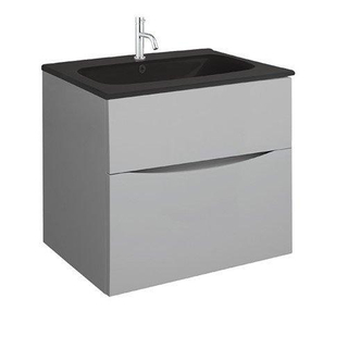 Crosswater Glide II Ensemble de meuble - 60x45x52cm - 2 tiroirs - sans poignées - Storm Grey - lavabo Midnight black - 1 trou de robinet