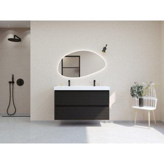 HR Infinity XXL ensemble de meubles de salle de bain 3d 120 cm 1 lavabo en céramique blanc 2 trous de robinet 2 tiroirs noir mat