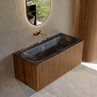 MONDIAZ KURVE-DLUX 100cm Meuble salle de bain - couleur Walnut - 1 tiroir - vasque BIG MEDIUM centre - sans trou de robinet - couleur Lava