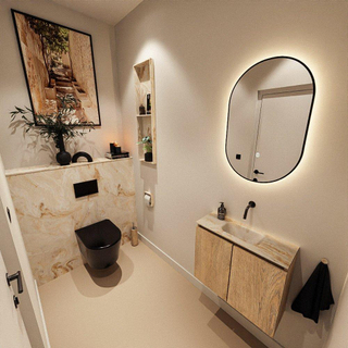 MONDIAZ TURE-DLUX Meuble toilette - 60cm - Washed Oak - EDEN - vasque Frappe - position centrale - sans trou de robinet