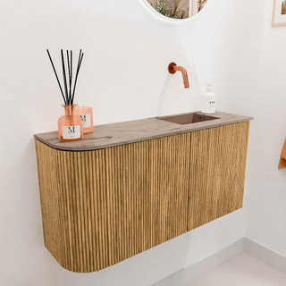 Mondiaz JOYA-DLUX 81.6cm toiletmeubel - ronding links kleur Oak - Wastafel FAYE positie Rechts Zonder kraangat kleur Arena.