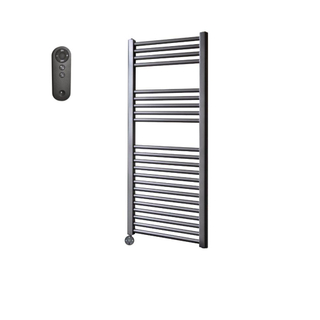 Sanicare HVS Elektrische Radiator - 111.8x45cm - 596W - met afstandsbediening - thermostaat - zwart - linksonder - gunmetal (antraciet)
