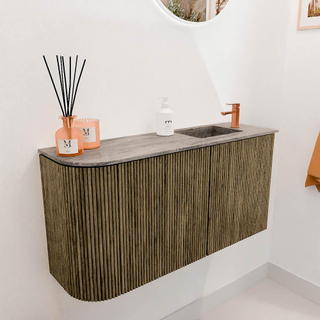 Mondiaz JOYA-DLUX 81.6cm toiletmeubel - ronding links kleur Dusk - Wastafel FAYE positie Rechts 1 kraangat kleur Oza.