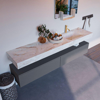 Mondiaz ALAN-DLUX Ensemble de meuble - 200cm - meuble Plata mat - 2 tiroirs - Lavabo Cloud Frappe suspendu - vasque Droite - 1 trou de robinet