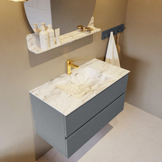 Mondiaz VICA-DLUX Ensemble de meuble de salle de bain - 90cm - meuble sous-vasque plata - 2 tiroirs - lavabo encastrée cloud milieu - 1 trou de robinet - version haute de 60cm - glace