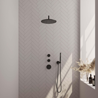 Brauer Black Edition Regendoucheset inbouw - hoofddouche 30cm - Wandarm - met inbouwdeel - Gladde knoppen - handdouche Staaf 1 stand - mat zwart