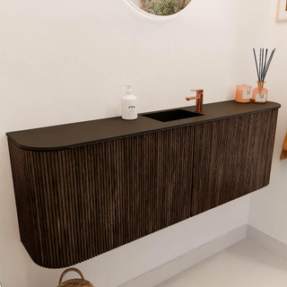 Mondiaz JOYA 123.2cm toiletmeubel - ronding links en rechts kleur Walnut - Wastafel FAYE positie Midden 1 kraangat kleur Urban.